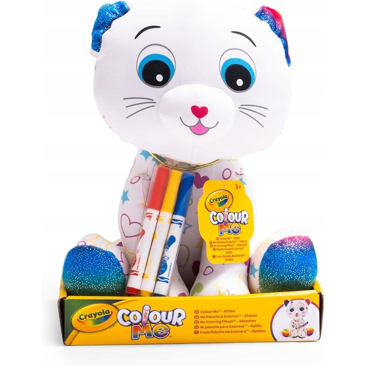 Jucarie de plus, Crayola, set cu 1 catel zburator si 3 markere lavabile, multicolor