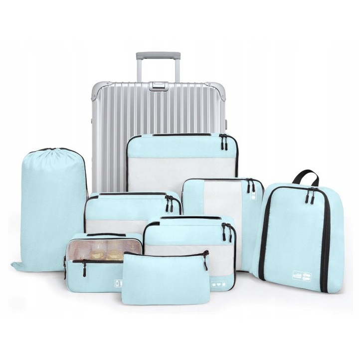 Set 8 organizatoare pentru valiza, accesorii de calatorie, impermeabile, multicolor, dimensiuni variate