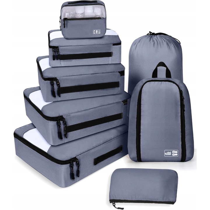 Set 8 organizatoare pentru valiza, accesorii de calatorie, dimensiuni variate