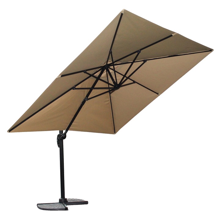Umbrela de gradina, 3m x 3m, mecanism cu manivela, rotatie 360°, cadru din otel, protectie UV