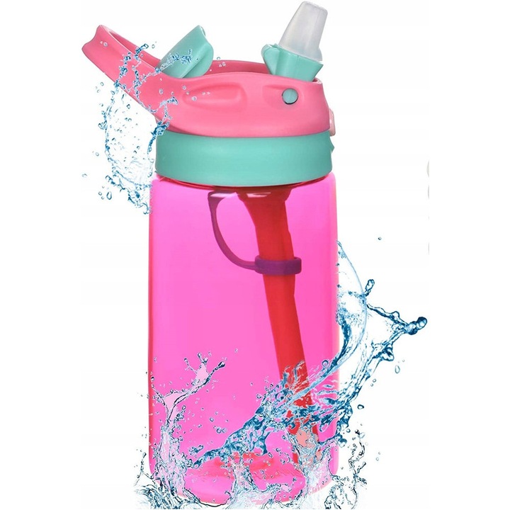 Bidon pentru copii cu pai, 0,48L, tritan, multicolor, 14x7cm