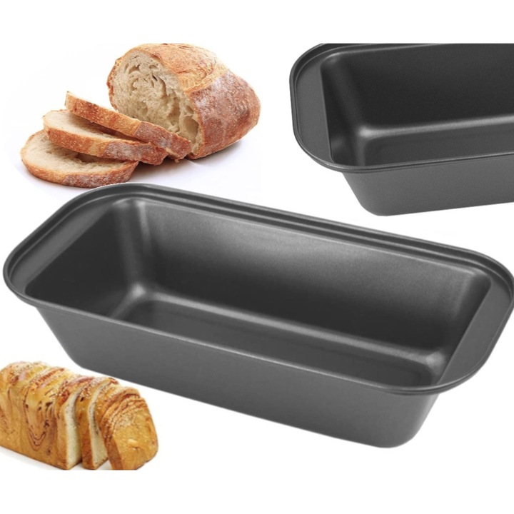 Tava de copt, 25,5x13,2x5,5cm, inox, culoare argintie inchisa, pentru paine si prajituri