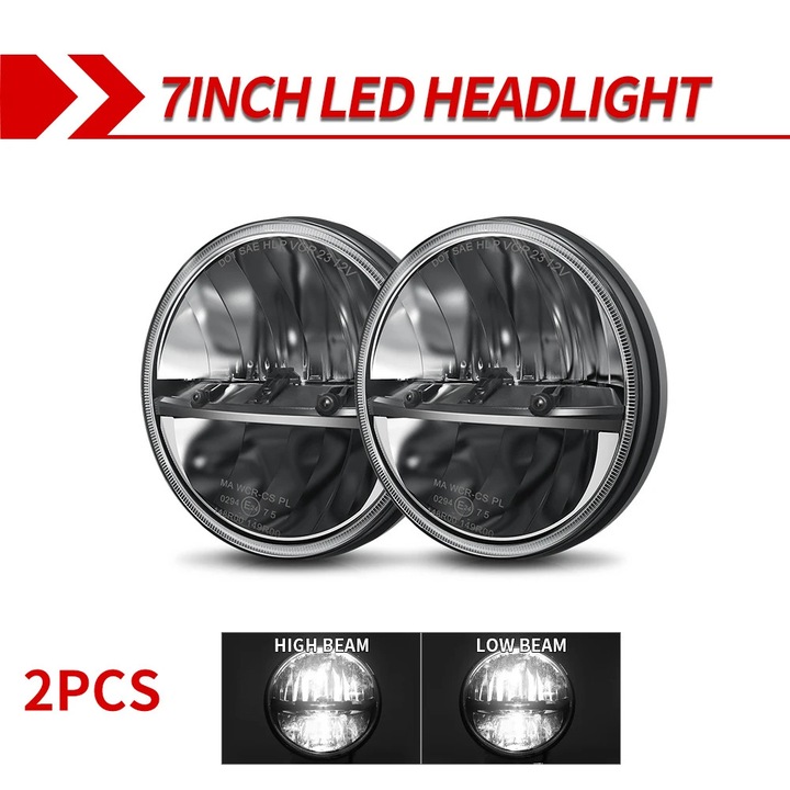 Far LED, 7 inch, set 2 buc, rezistent la apa, din aluminiu, alb/galben