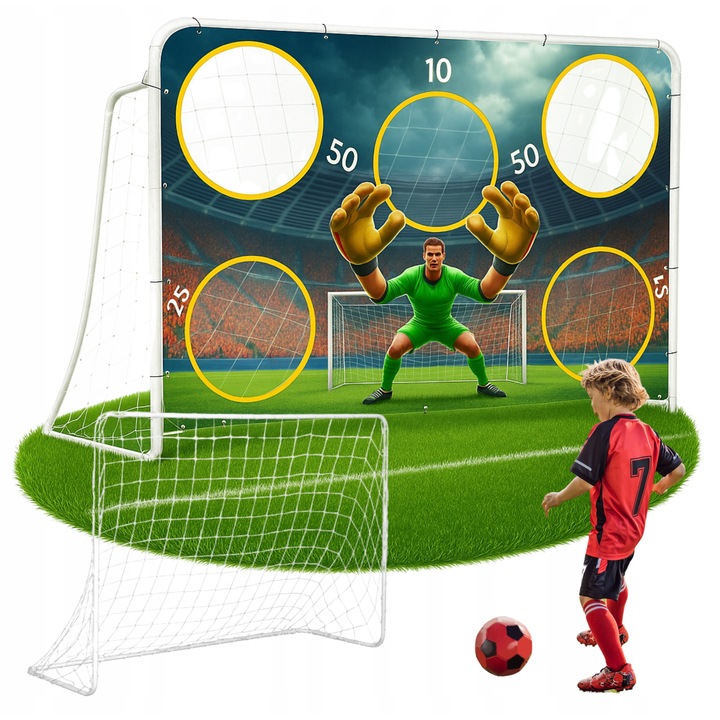 Bramca fotbal cu plasa si mata de precizie, 180x122 cm, constructie din otel, set complet