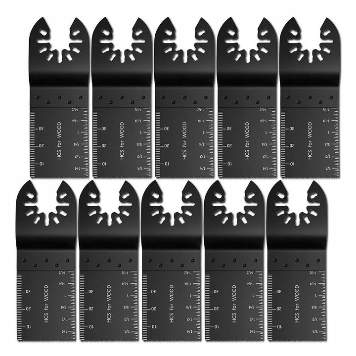 Set 10 lame pentru unelte multifunctionale, negru, din otel rapid, pentru taiere lemn, plastic, metal