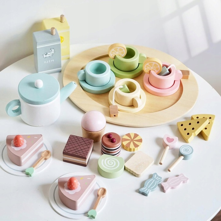 Set de ceai din lemn, 34 piese, pentru copii
