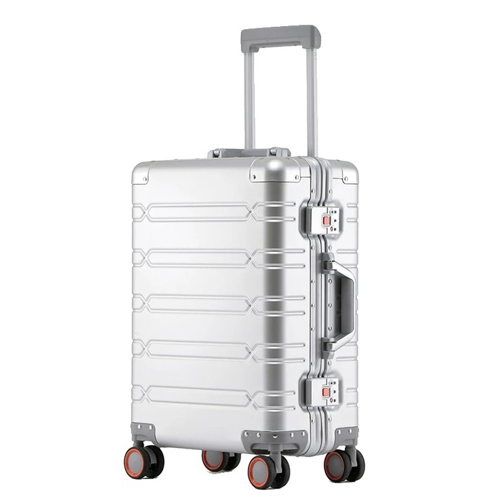 Troler, capacitate mare, design metalic durabil, argintiu, 24 inch