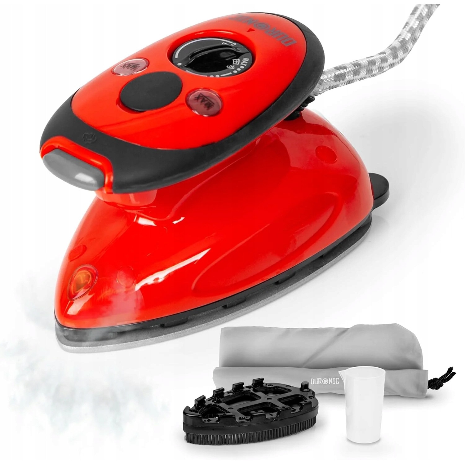 Mini fier de calcat cu aburi Duronic SI2, 375W, rosu, capacitate rezervor 50ml, reglare temperatura 65-230C