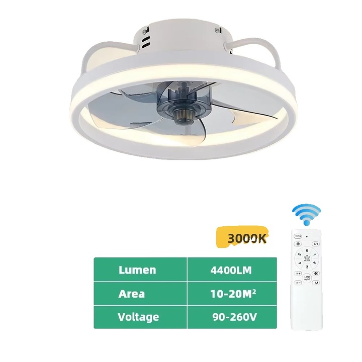Вентилатор за таван, димируемо LED осветление, бял, 6 скорости, дистанционно управление