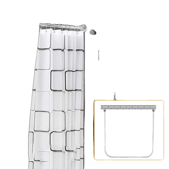 Suport perdea de dus U, inox, montare pe perete, diametru 2.2 cm, argintiu