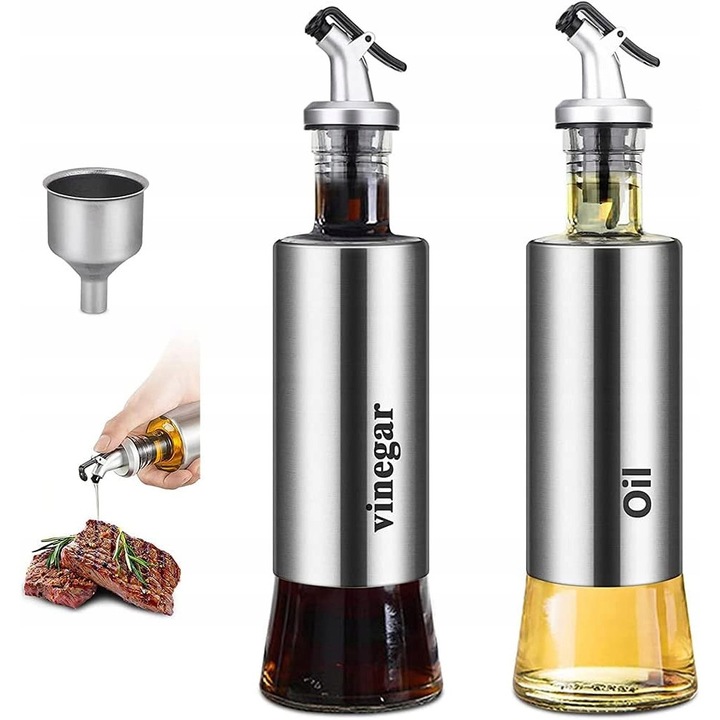 Set dozatoare ulei, 300 ml, sticla, otel inoxidabil, 2 bucati