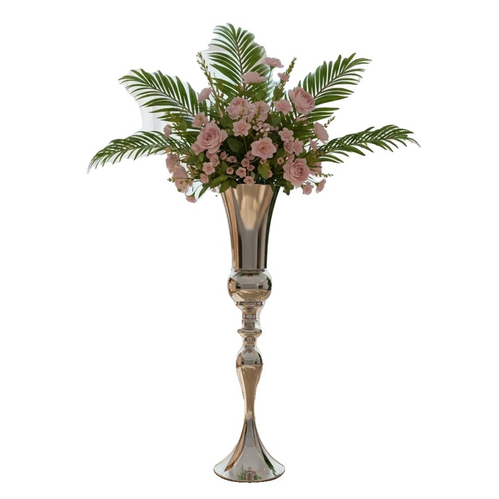Vaza de podea, 74 cm inaltime, 20 cm diametru, stil modern, finisaj electroplacat, stabila