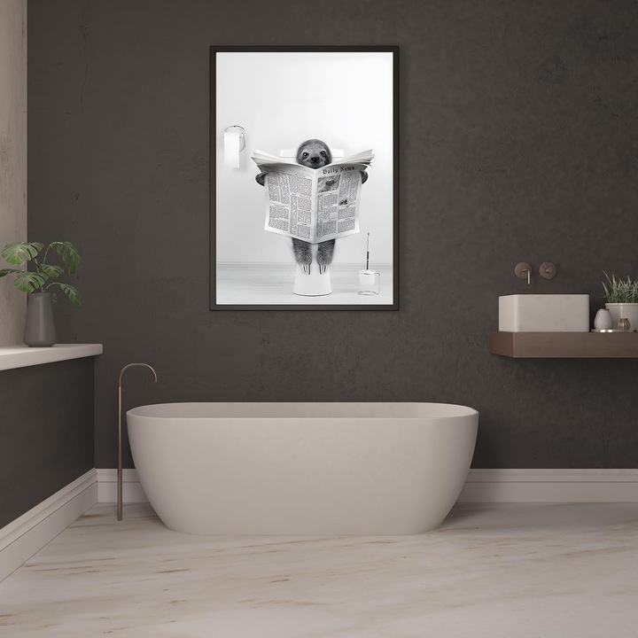 Tablou poster Jnaozi, model lenes cu ziar, 60 x 90 cm, panza, culoare Alb/Negru