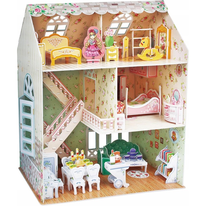 Puzzle 3D Dreamy Doll House, 160 elemente, pentru fete, 8 ani+, montaj 170 minute, multicolor