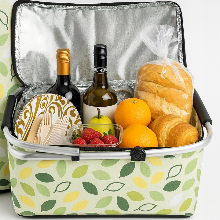 Cos de cumparaturi pliabil termic, 40x21x22cm, capacitate 24 litri, negru, pentru picnic si plaja