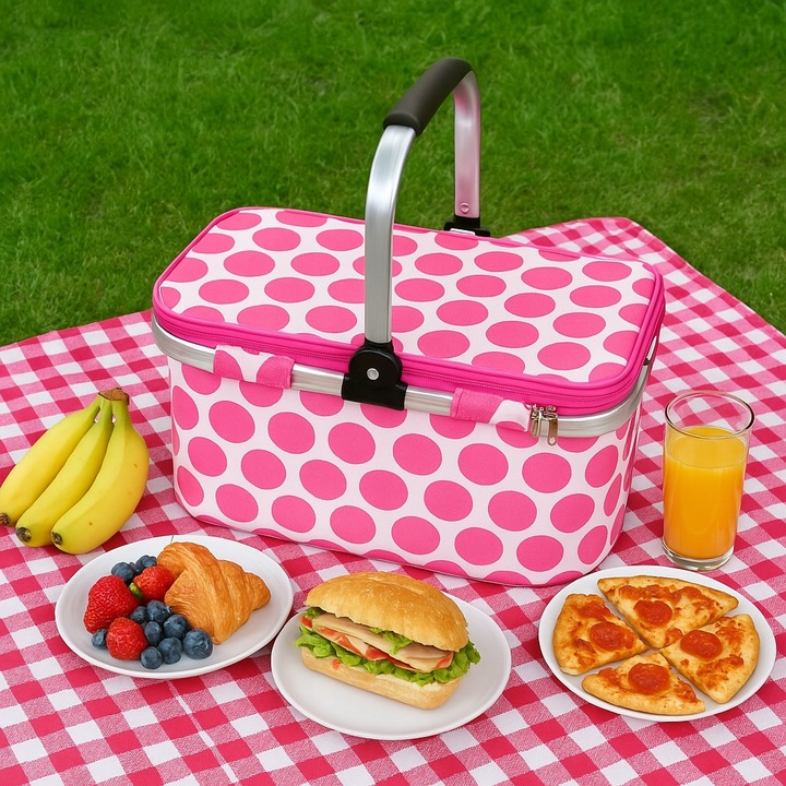 Cos termic pliabil pentru picnic, 40x21x22cm, capacitate 24 litri, negru, set de transport