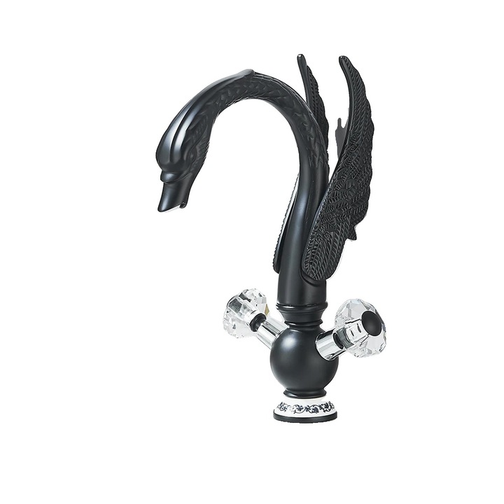 Modern kialakítású szaniter csaptelep, 2 karos, fekete, mosogatópultra szerelhető