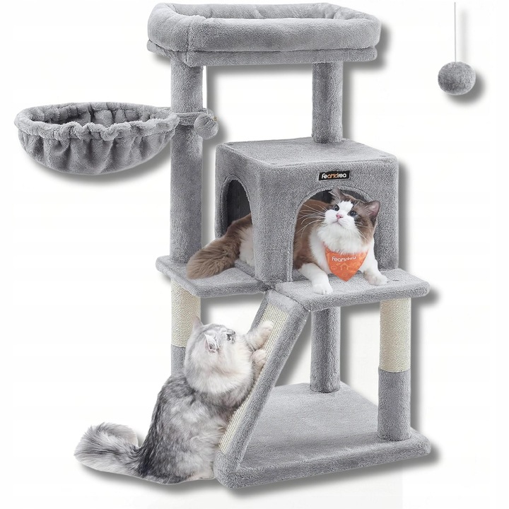 Катерушка за котки Feandrea, модел PCT51W, сива, 48x48x96см, комплект с къщичка и място за почивка