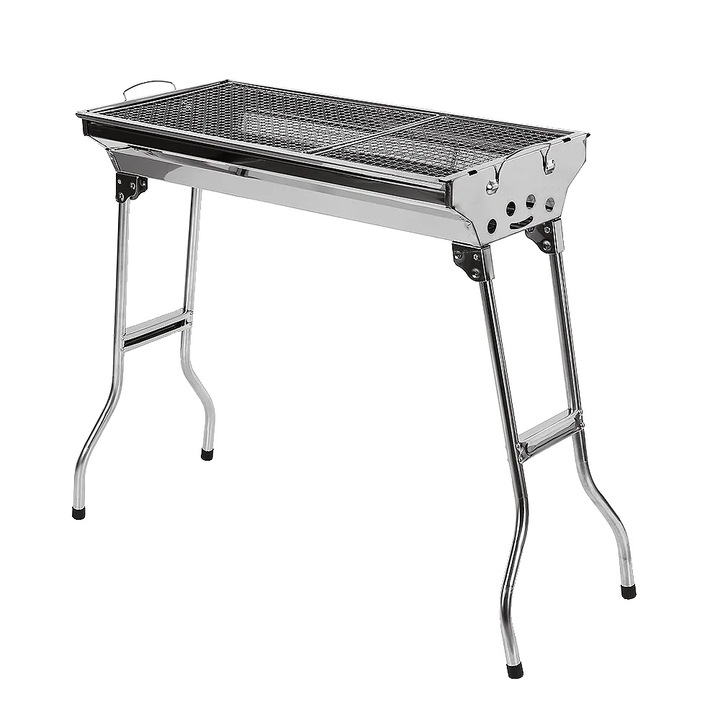 Градинско барбекю, преносим дизайн, готвене на дървени въглища, сребристо, 73x33x71см, за повече от 5 души