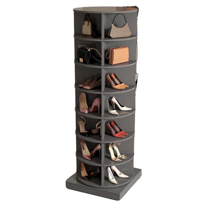 Dulap pantofi, 360 grade rotativ, 7 straturi, capacitate 28 perechi, MDF, 165cm x 60.96cm