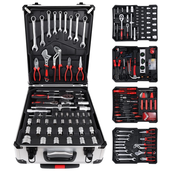 Carucior scule, design multi-strat, portabil cu mecanism de blocare, 399PCS, aluminiu si plastic