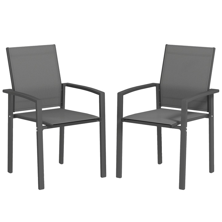 Scaun de gradina, design durabil, gri inchis, dimensiuni standard