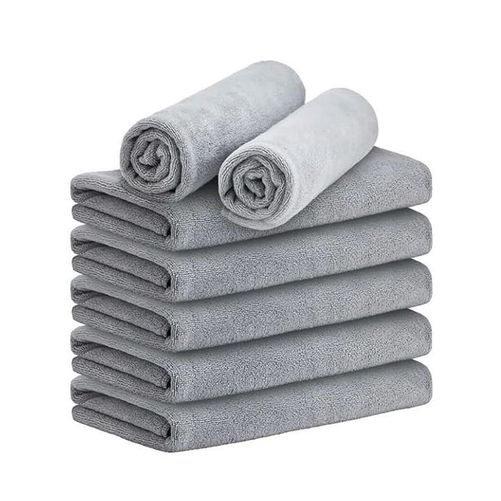 Hajtörölköző szett, mikroszálas, könnyű és nedvszívó, szürke, 50x100cm, 5 darab