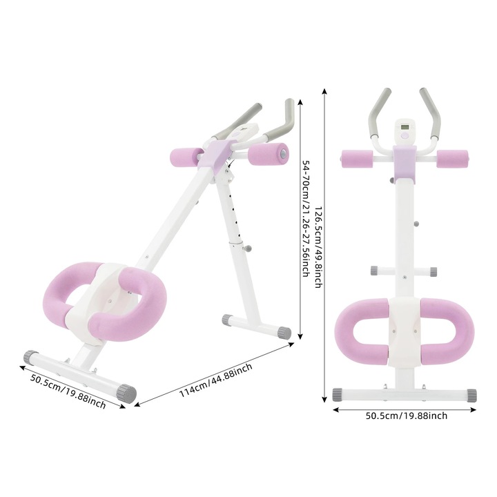Aparat de antrenament abdomene, inaltime ajustabila, design multifunctional, mov, 50.5x18x126.5cm