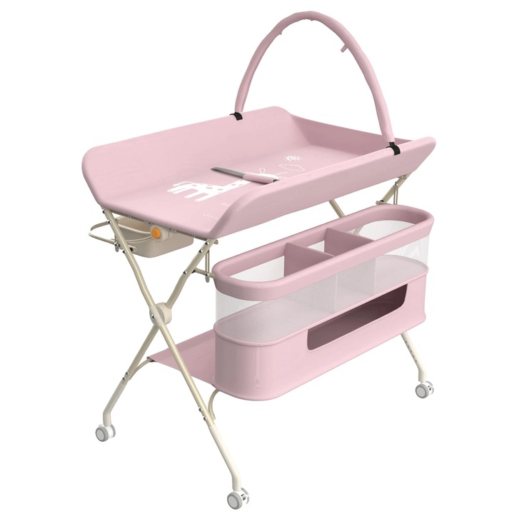 Masa de infasat, design portabil, roz, inaltime ajustabila, capacitate 15 kg