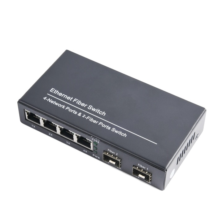 Optikai média konverter, 2 SFP, 4 RJ45, 3KM/20KM, SC készlet