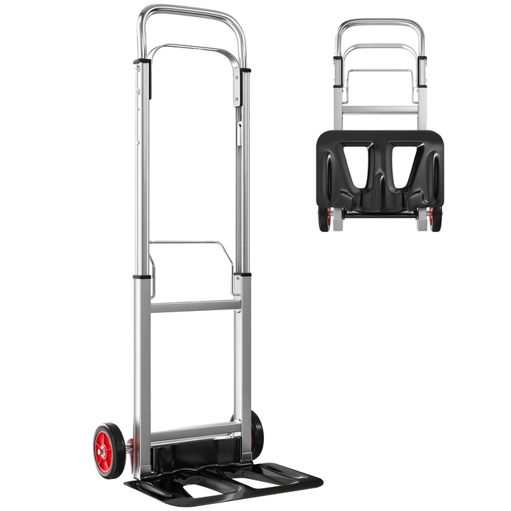 Carucior de transport, maner ajustabil, capacitate de incarcare 90 kg, argintiu, 40x41x108 cm