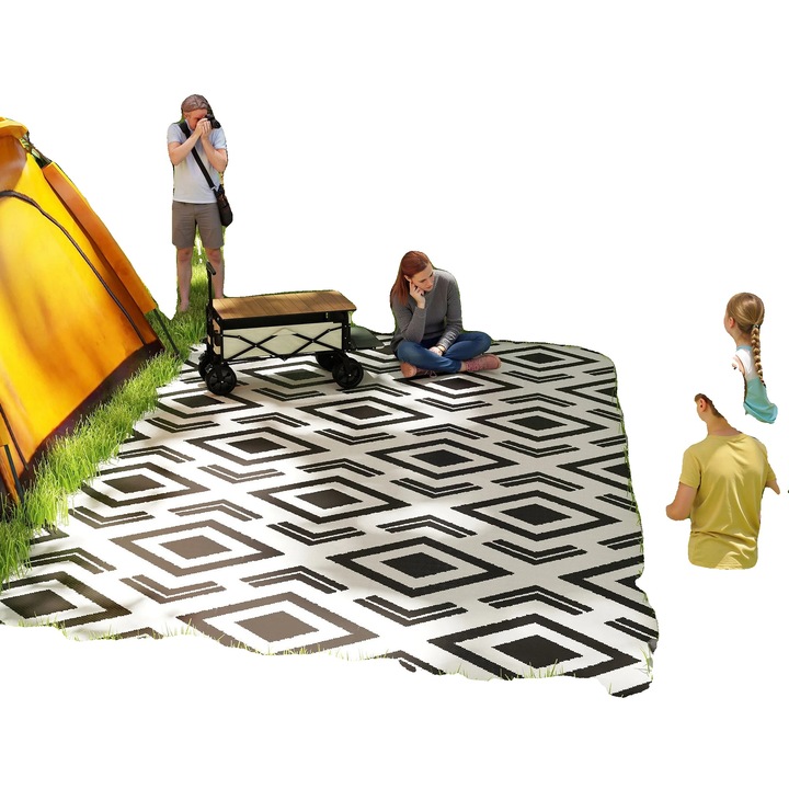 Covor exterior, 182x274cm, 100% polipropilena, design reversibil, model geometric