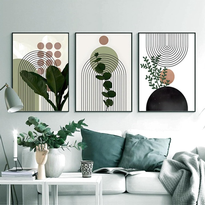 Set 3 tablouri ZFTCN, abstract, natural, frunze, minimalist, 20 x 30 cm, panza, multicolor