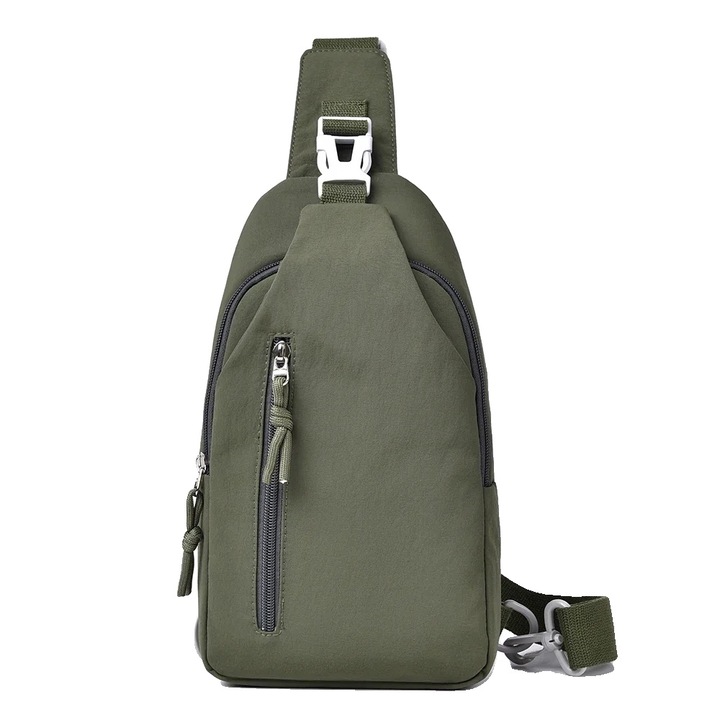 Rucsac cross-body casual, capacitate mare, design unisex, verde armata