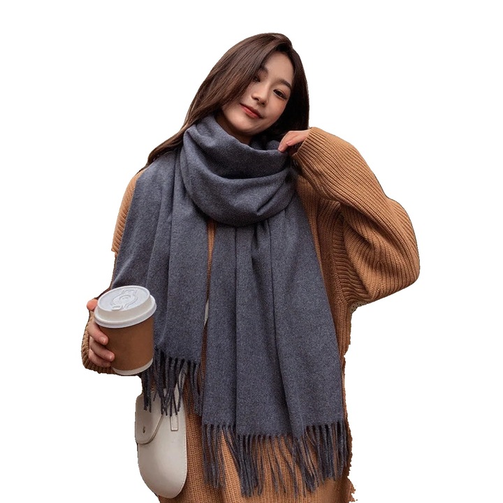 Esarfa de iarna, design sal, material moale, gri inchis, 200x70cm