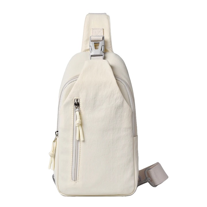 Rucsac cross-body casual, capacitate mare, design unisex, alb