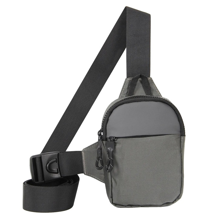 Férfi táska, tartós nejlon, lezser stílusú, szürke, kompakt méretek