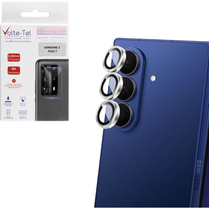 Folie de protectie pentru camera Samsung Z Fold 7 5G F966 9H 0.33mm, aplicare usoara, transparenta, set complet