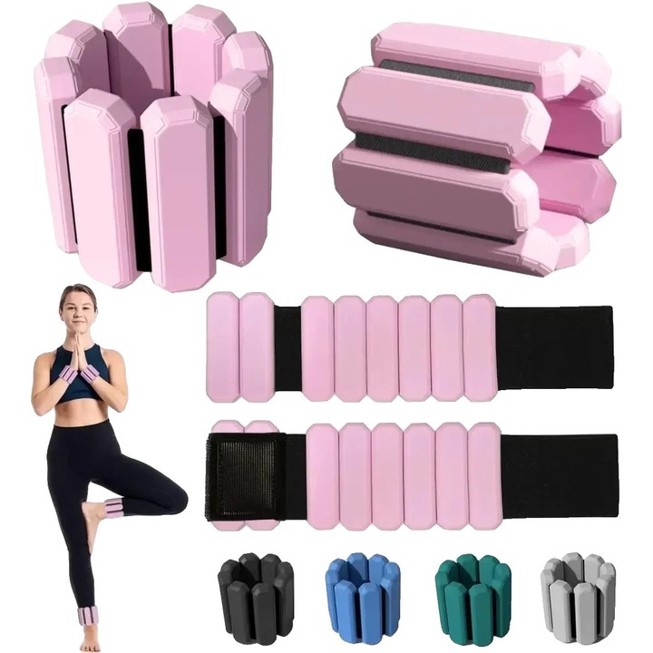 Greutati fitness, ajustabile, set 1 pereche, 900g, roz