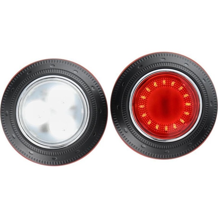 Set lumini bicicleta UMO21002, 3 LED-uri albe + 16 LED-uri rosii, dimensiuni 58x58x29mm, IP66, acumulator 750 mAh