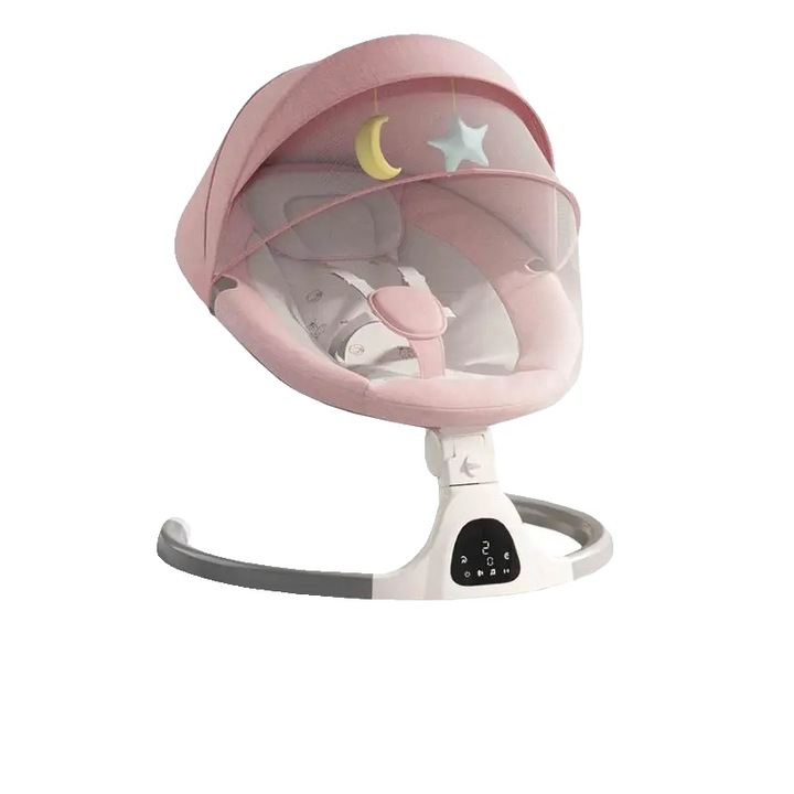 Balansoar electric pentru bebelusi, miscare linistitoare, control de la distanta, roz, accesorii incluse