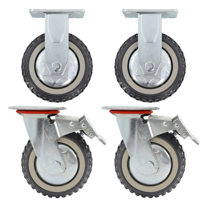 Roti industriale pentru mobila, 280 kg capacitate, argintii, 6 inch, set 4 bucati