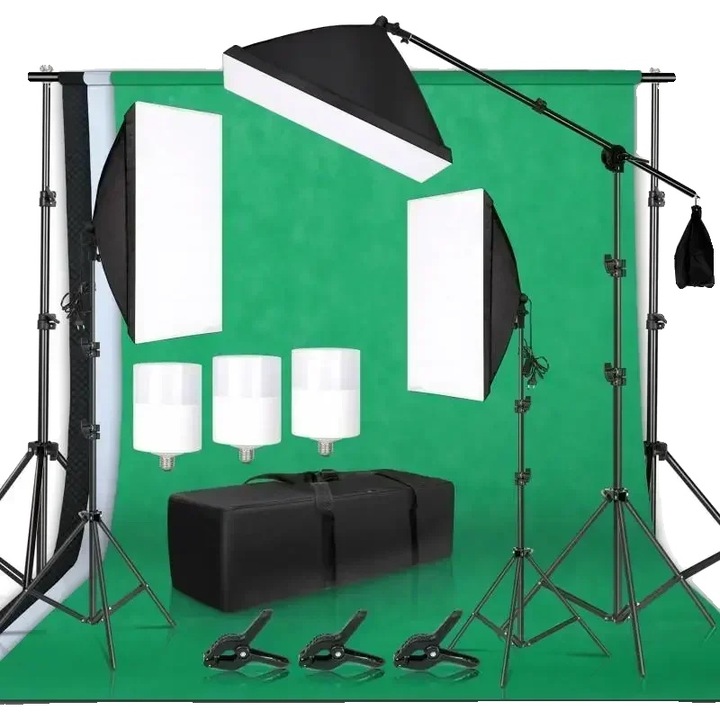 Kit Studio Foto 35, umbrele moi, softbox 50x70cm, suporturi ajustabile, 2.6mx3m
