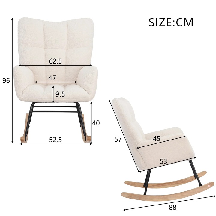 Hintaszék, gyapjú kárpitozású, fémvázas, 70x68x42 cm, modern stílusú, ívelt karfák