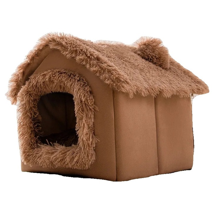 Легло за котки, сгъваем дизайн, полар, кафяво, 55x40x45см