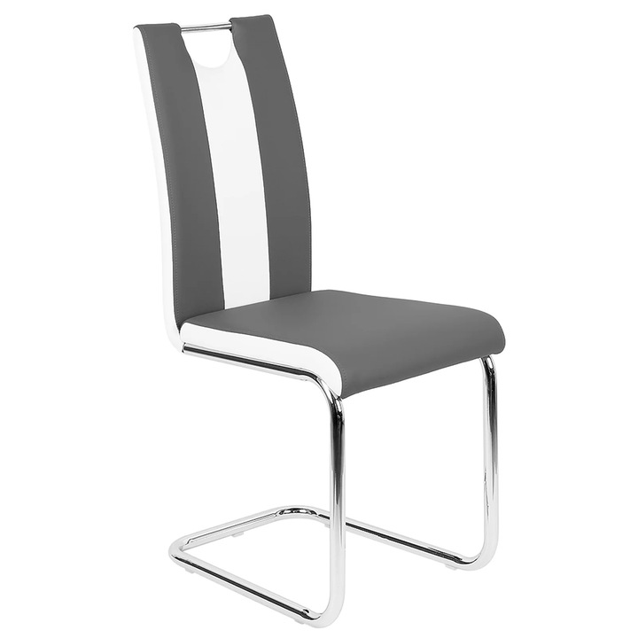 Set 2 scaune dining, Scaun De Bucatarie, Stil Modern Minimalist, Cadru Metalic, Sezut Capitonat, Fara Brate, Montaj Necesar, 43 x 58 cm, Gri/Alb