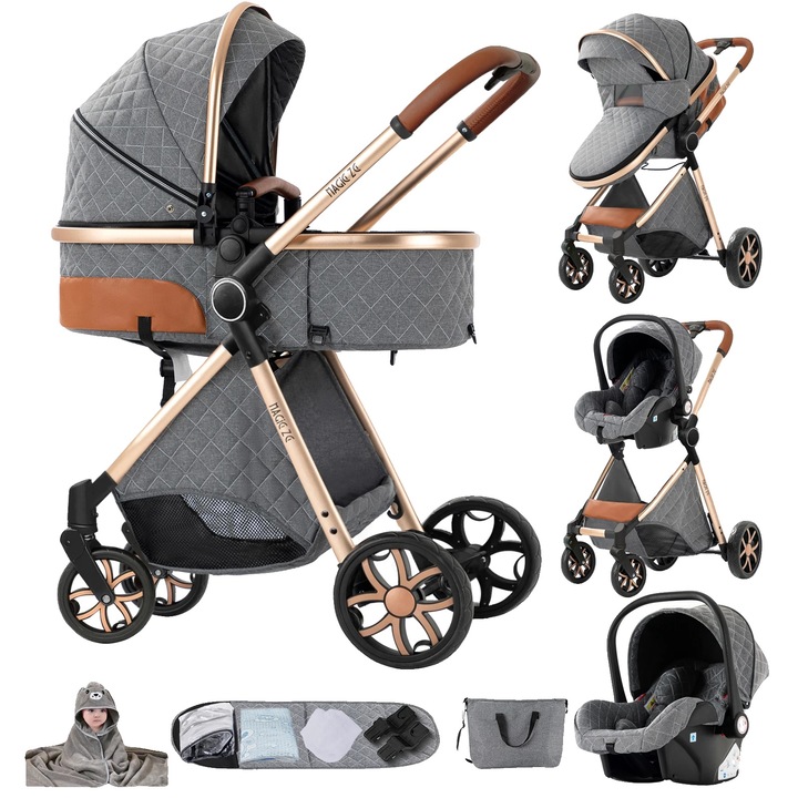 Marsupiu pentru bebelusi, YV9, gri, design pliabil, capacitate 20 kg