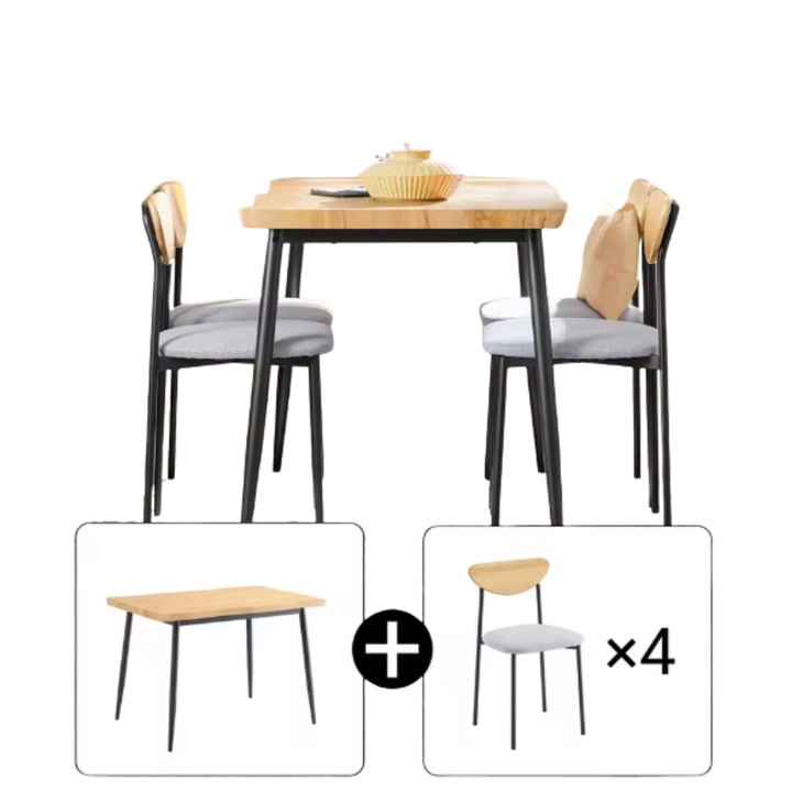 Set mese si scaune, design compact, scaune confortabile, NATURE, 4 locuri, 110x70cm