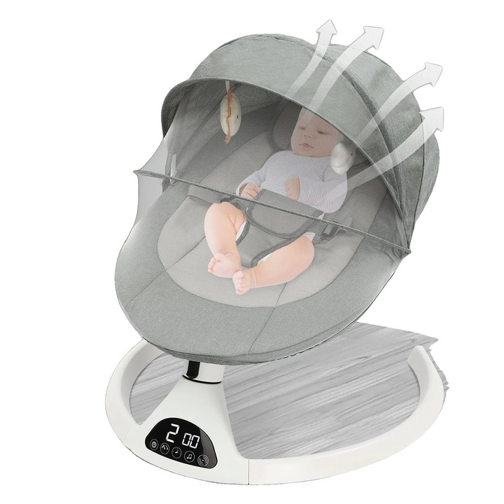 Balansoar pentru bebelusi, perna confortabila, functie de control prin telecomanda, verde, 48x61cm