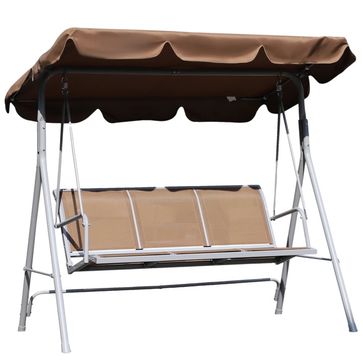 Scaun de gradina suspendat, spatar ajustabil, cadru metalic durabil, maro, 171x108x154cm